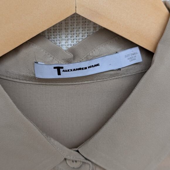T ALEXANDER WANG 100% Silk Tan Long Sleeve Button Down Mini Shirt Dress, size S - Picture 3 of 6